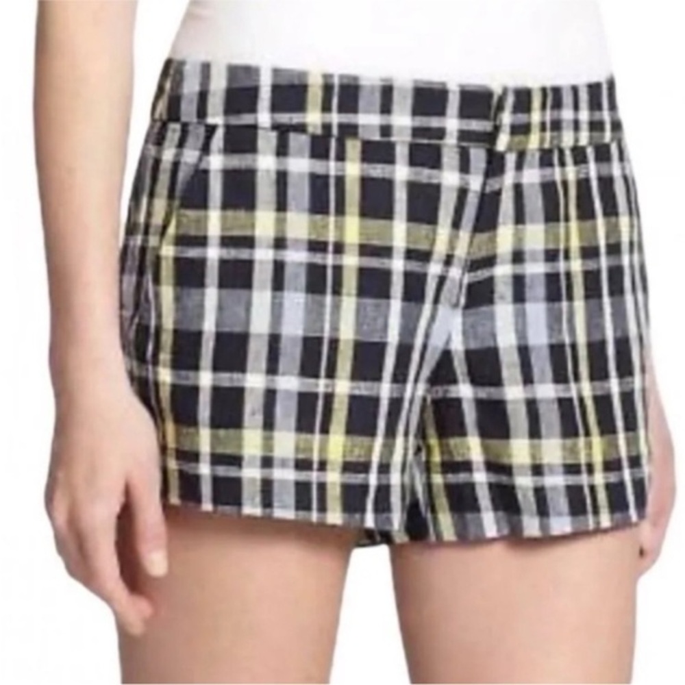 Joie linen plaid blue yellow shorts 8